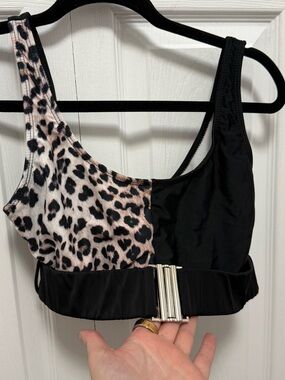Leopard Print & Black Buckle Bikini Top